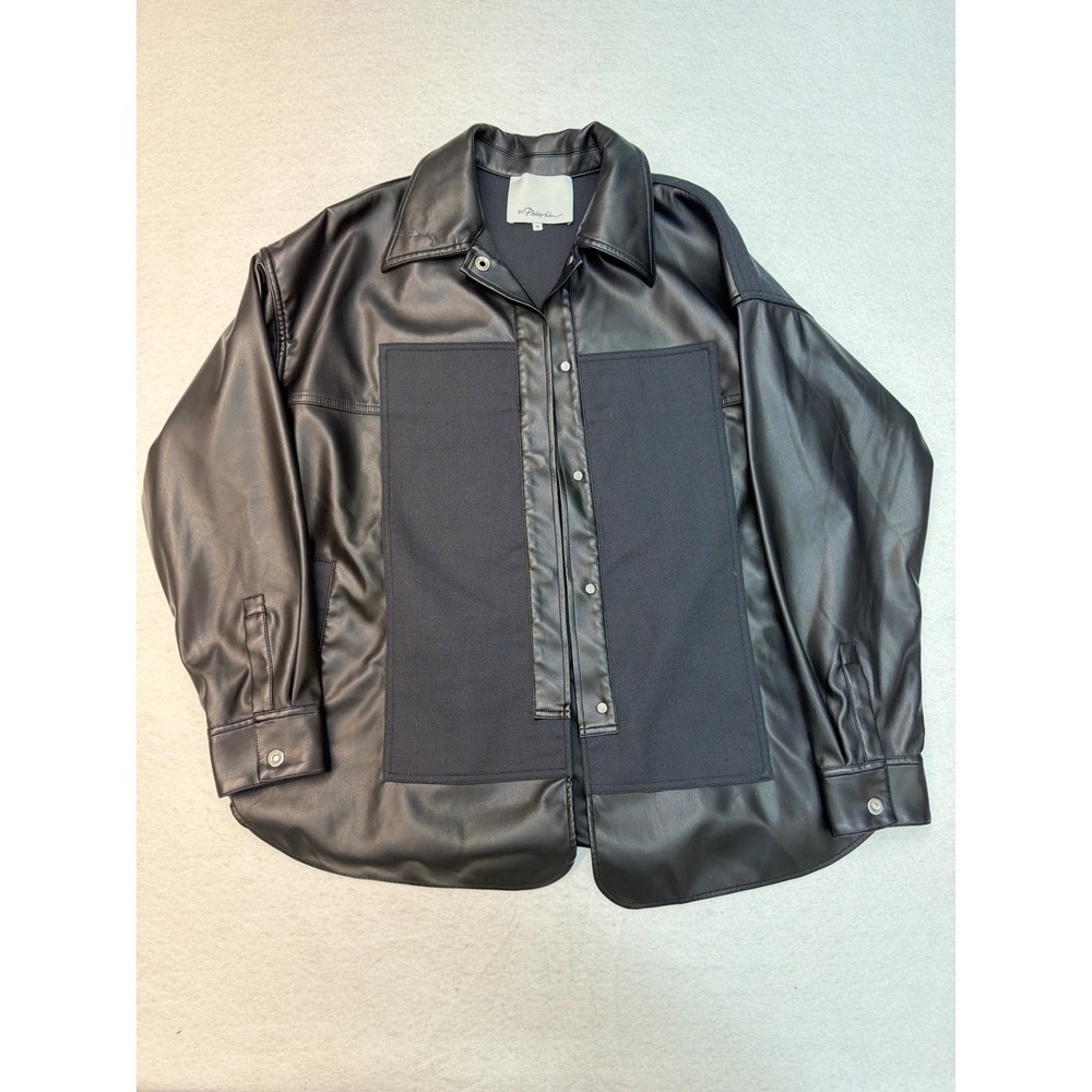 3.1 Phillip Lim Womens Mixed Media Vegan Leather Shacket Black Size M - Picture 3 of 7